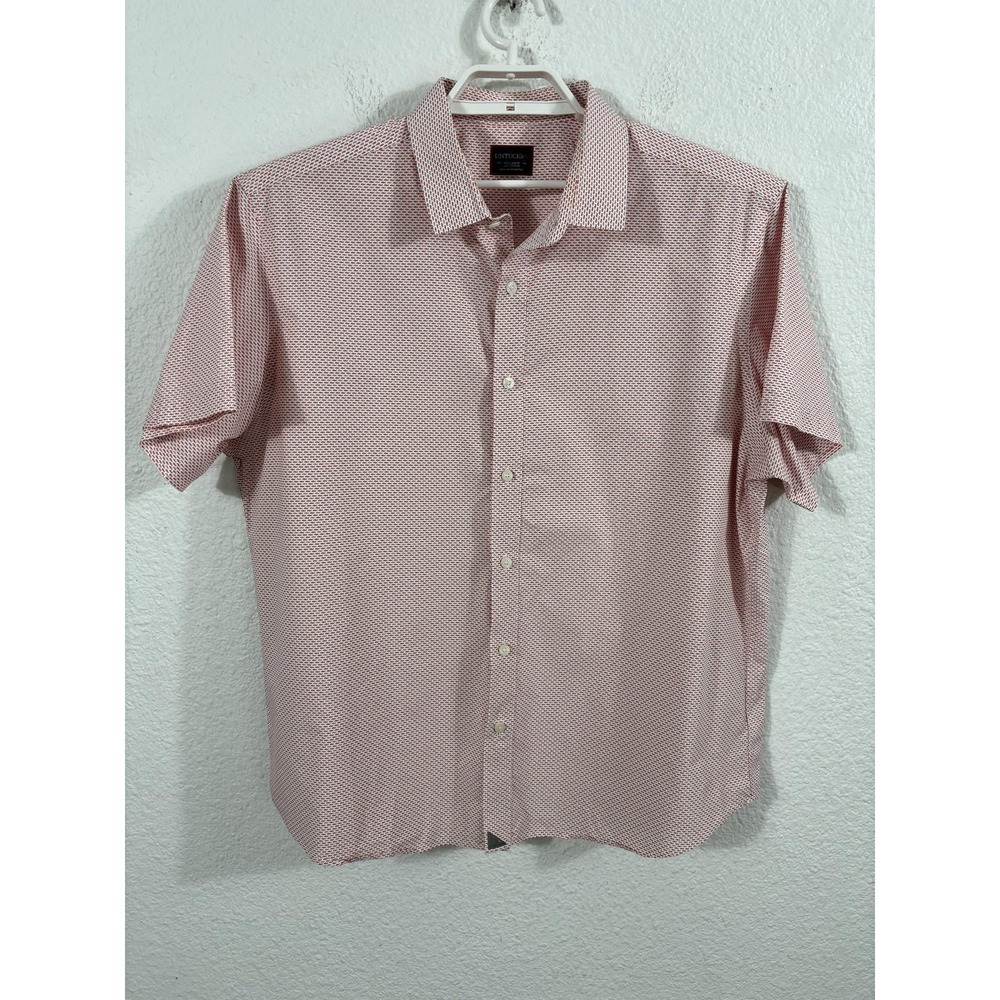 UNTUCKit Shirt Mens 2XL White Red Fish Print Short Sleeve Button Down Casual